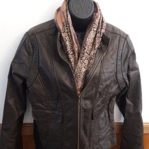 Joujou Brown Faux Leather Jacket sz Large